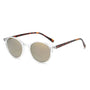Transparente Sonnenbrille mit runden Gläsern, braunem Gestell, modisch, unisex, UV-Schutz.