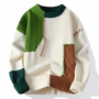 Bunter Strickpullover für Herren, Patchwork-Design, grün-braun, Baumwolle, Herbstmode.