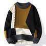 Herrenpullover, geometrisches Muster, schwarz-braun-weiß, Strick, modisch, warm.