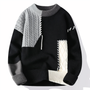 Schwarz-grauer Patchwork-Pullover, Strickmuster, Herrenmode, Winterkleidung, Baumwolle.