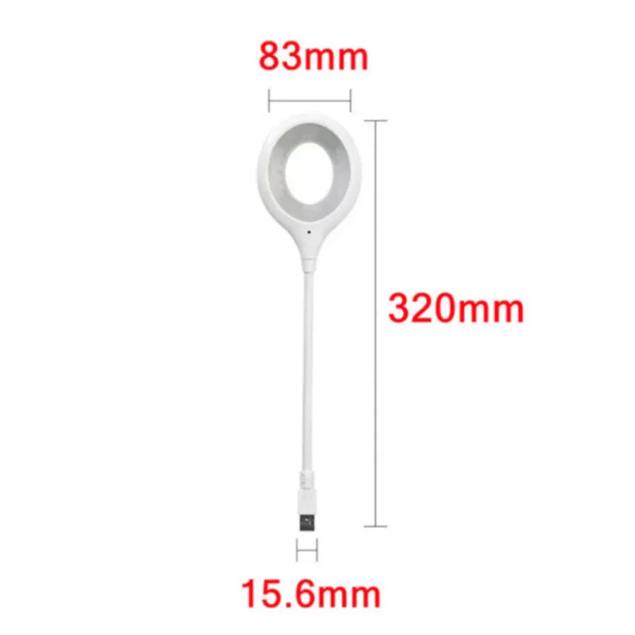 Weißes LED-Ringlicht mit USB-Anschluss, 320mm Länge, 83mm Durchmesser, ideal für Fotografie.