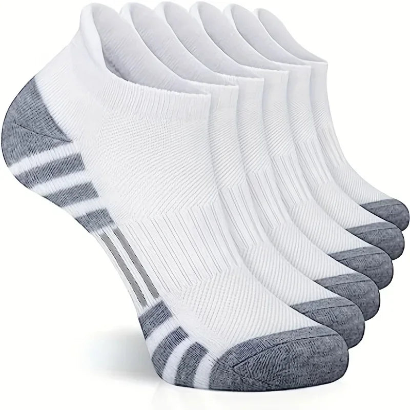 Weiße Sportsocken mit grauen Zehen und Fersen, atmungsaktiv, 6er-Pack, Baumwolle.