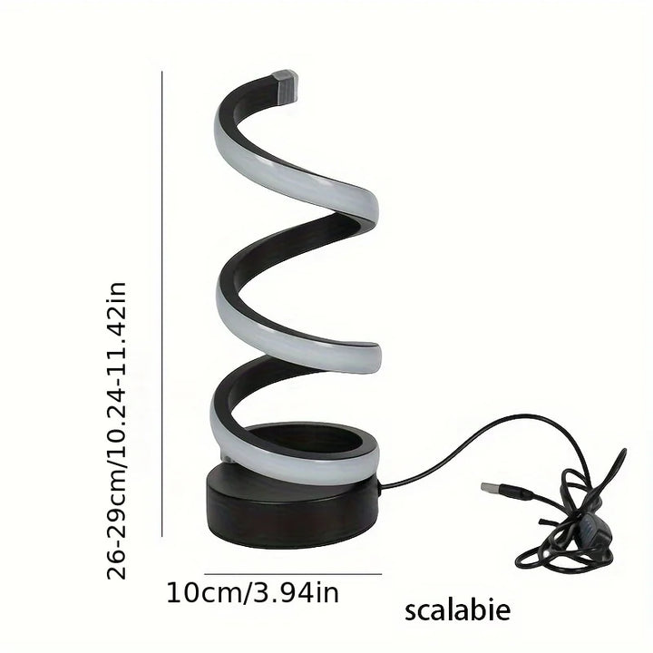 Spiralförmige LED-Tischlampe, schwarz-weiß, dimmbar, modernes Design, USB-Anschluss.
