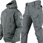 Graue taktische Softshell-Jacke und Hose, wasserabweisend, Outdoor-Bekleidung, Herren.