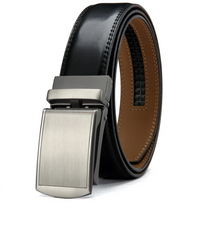 Schwarzer Ledergürtel mit silberner Automatikschließe, Herrengürtel, elegant und modern.