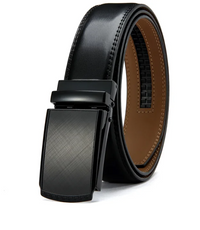 Schwarzer Ledergürtel mit automatischer Schnalle, Herrenmode Accessoire, elegant und stilvoll.