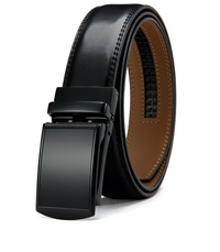 Schwarzer Ledergürtel mit automatischer Schnalle, Herrenmode Accessoire, elegant und modern.