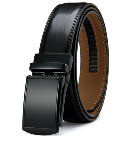 Schwarzer Ledergürtel mit automatischer Schnalle, Herrenmode Accessoire, elegant und modern.