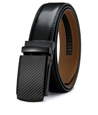 Schwarzer Ledergürtel mit Karbonfaser-Schnalle, Herrenmode, elegant, hochwertig
