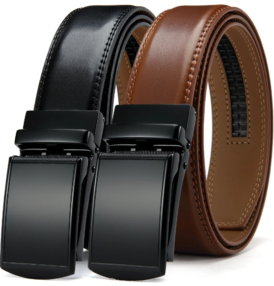 Zwei Herren-Ledergürtel, schwarz und braun, mit automatischer Schnalle, elegant und modern.