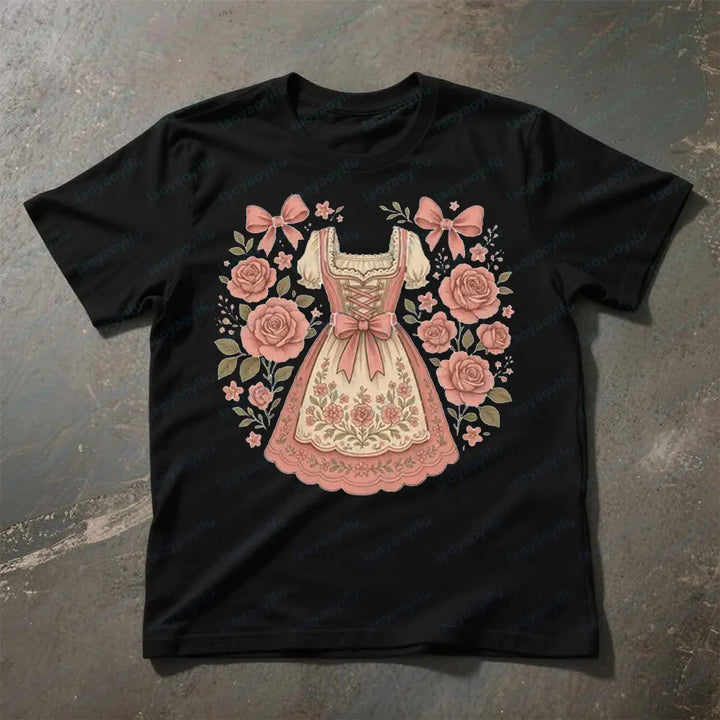 Damen T-Shirt mit Dirndl-Print – RosaBlüte Oktoberfest 2025