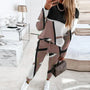 Farbblock-Patchwork-Damen-Set, Sweatshirt und Jogginghose, Frühling, O-Neck, modisch.