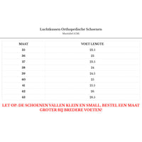Größentabelle für Luftkissen Orthopädische Schuhe, Größen 35-43, Hinweis auf kleine Passform.