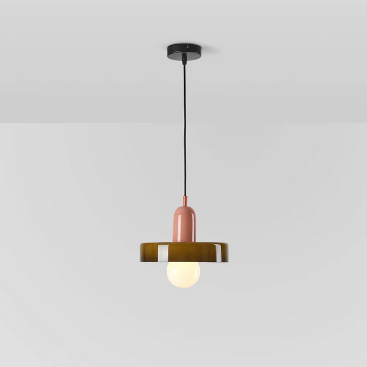 Moderne Hängelampe, braun-rosa, Glas, E27, LED-kompatibel, Wohnzimmerbeleuchtung.