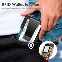 Herren RFID-Geldbörse mit Geldclip, schwarz, schützt vor Datendiebstahl, kompakt und sicher.