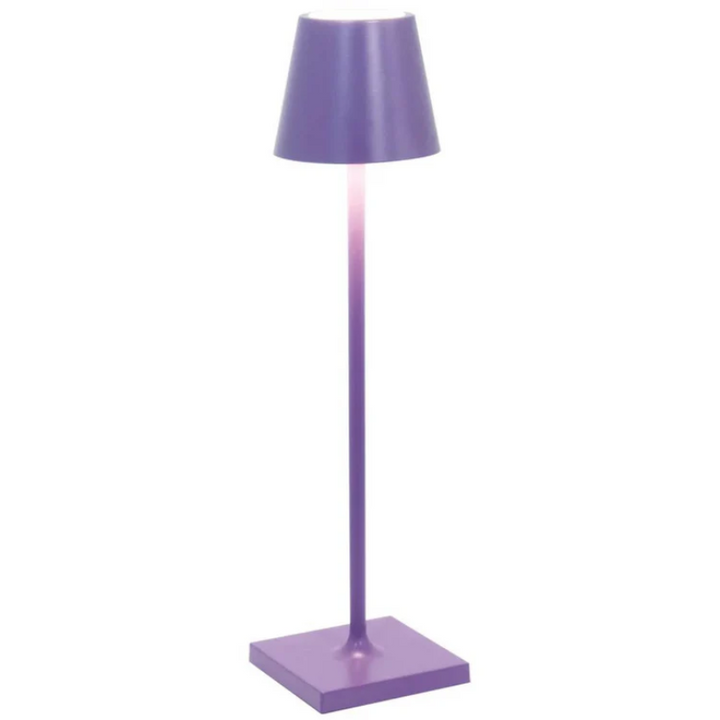 Lila Tischlampe aus Metall, modernes Design, LED-Beleuchtung, ideal für Wohnzimmer oder Büro.