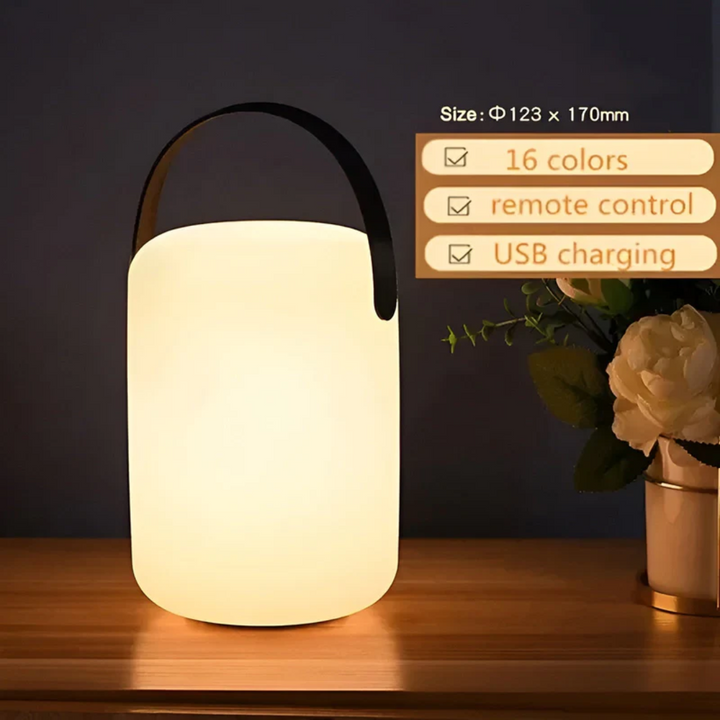 Tragbare LED-Lampe, 16 Farben, Fernbedienung, USB-Ladung, modernes Design, Tischdekoration.
