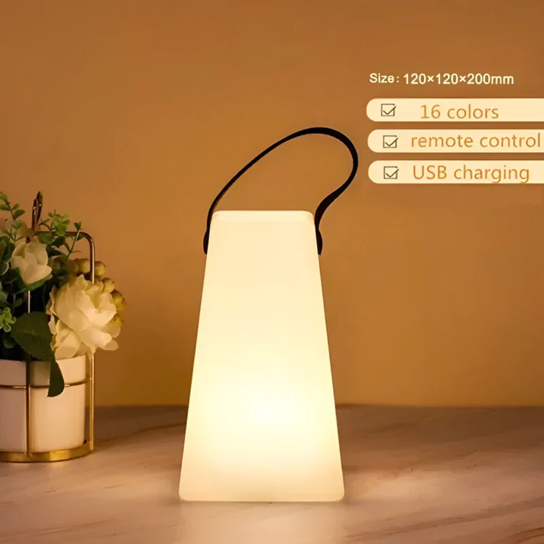 Tragbare LED-Lampe, 16 Farben, USB-aufladbar, Fernbedienung, modernes Design, warmes Licht.