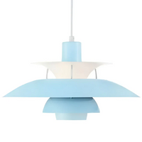 Blaue Pendelleuchte, modernes Design, Metall, skandinavischer Stil, Innenbeleuchtung.