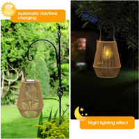 Solarbetriebene LED-Laterne aus Bambus für Garten, automatische Aufladung, Nachtbeleuchtung.
