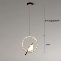 Moderne LED-Pendelleuchte mit Vogel-Design, verstellbar, 2m, goldfarben, 29cm Durchmesser.