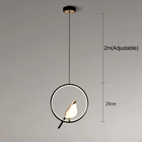 Moderne schwarze Pendelleuchte mit Vogel-Design, verstellbar, 2m Länge, 29cm Durchmesser.
