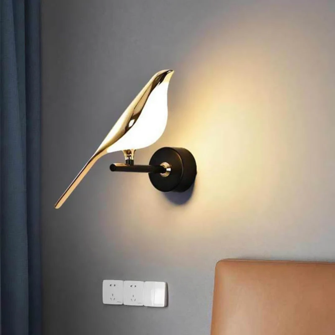 Goldene Vogel-Wandleuchte, modernes Design, LED-Beleuchtung, Schlafzimmer-Dekoration.