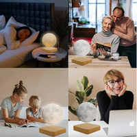 Mondlampe schwebend, LED, Holzsockel, Schlafzimmer, Wohnzimmer, Kinderzimmer, Dekoration, Geschenk