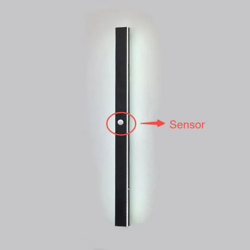 Schwarze LED-Wandleuchte mit Sensor, modernes Design, energiesparend, Innenbeleuchtung.