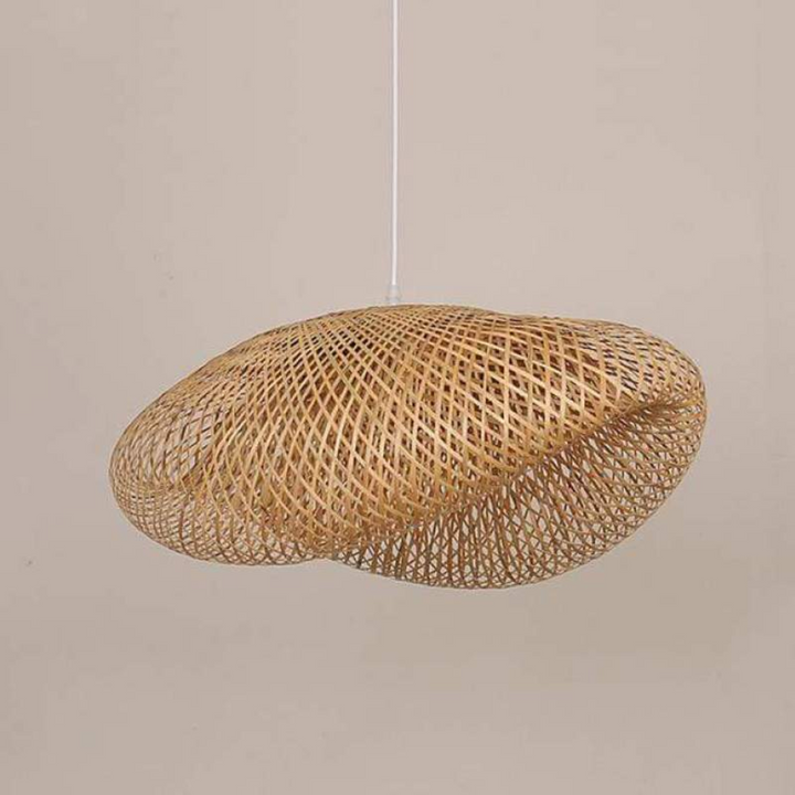 Rattan-Hängelampe, modernes Design, handgefertigt, natürliche Materialien, Wohnzimmerbeleuchtung.