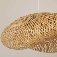 Geflochtene Bambus-Hängelampe, rund, naturfarben, modernes Design, Wohnzimmerbeleuchtung.