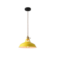 Gelbe Pendelleuchte aus Metall, Vintage-Design, E27-Fassung, ideal für Esszimmerbeleuchtung.
