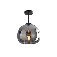 Moderne schwarze Glas-Pendelleuchte, runde Form, ideal für Wohnzimmerbeleuchtung.