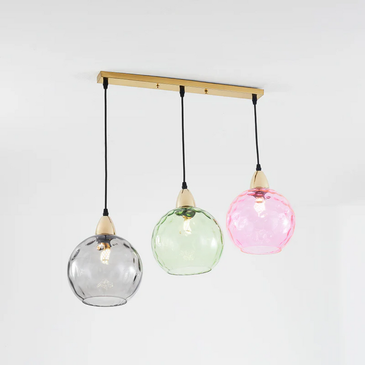 Dreifarbige Glas-Pendelleuchte, modern, hängend, schwarz, grün, rosa, für Wohnzimmer.