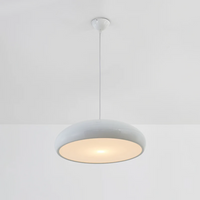 Weiße Pendelleuchte, runde Form, modernes Design, Deckenlampe für Wohnzimmer oder Küche.