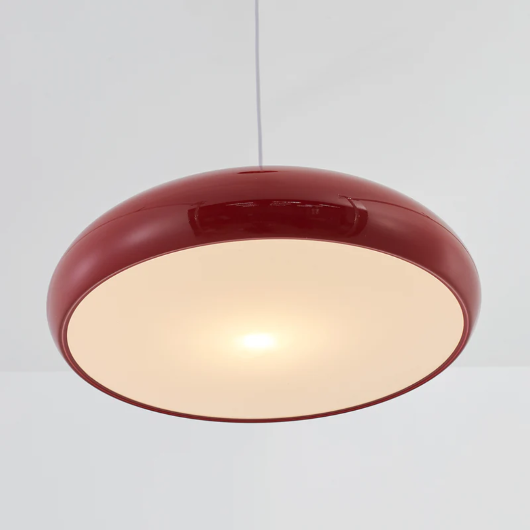Rote Hängelampe aus Metall, modernes Design, Innenbeleuchtung, runde Form, Wohnzimmerlampe.