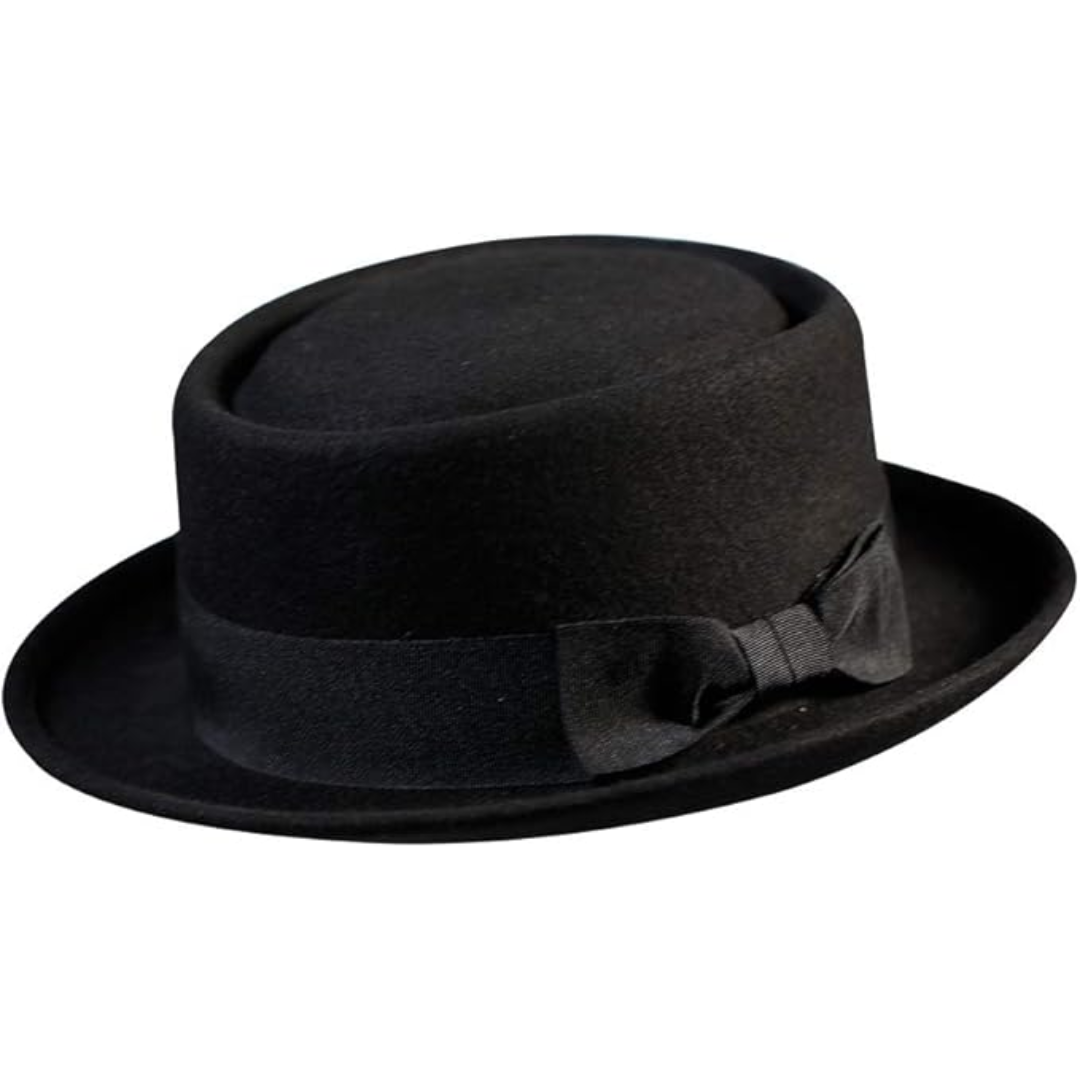 Schwarzer Filzhut mit Schleife, klassisches Design, elegantes Accessoire für Herrenmode.