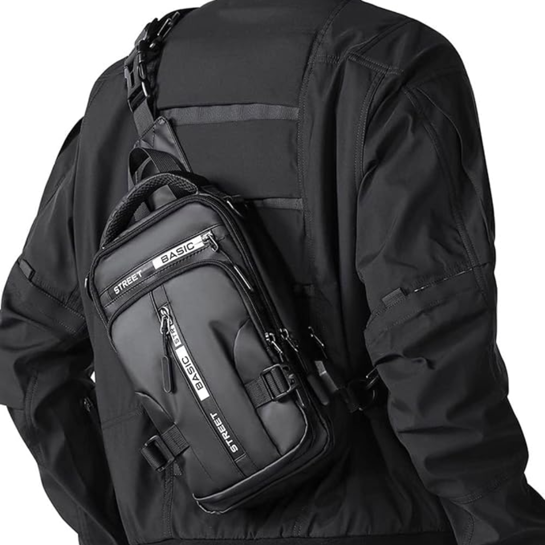 Schwarze Umhängetasche für Herren, wasserdicht, modisch, ideal für Reisen und Alltag.
