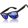 Schwarze Sonnenbrille mit blauen verspiegelten Gläsern, modisches Accessoire.