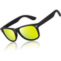 Schwarze Sonnenbrille mit gelben Gläsern, modisches Accessoire, UV-Schutz, Unisex-Design.