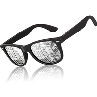 Schwarze Sonnenbrille mit reflektierenden Gläsern, Gebäude im Spiegelbild, modisch, Unisex.