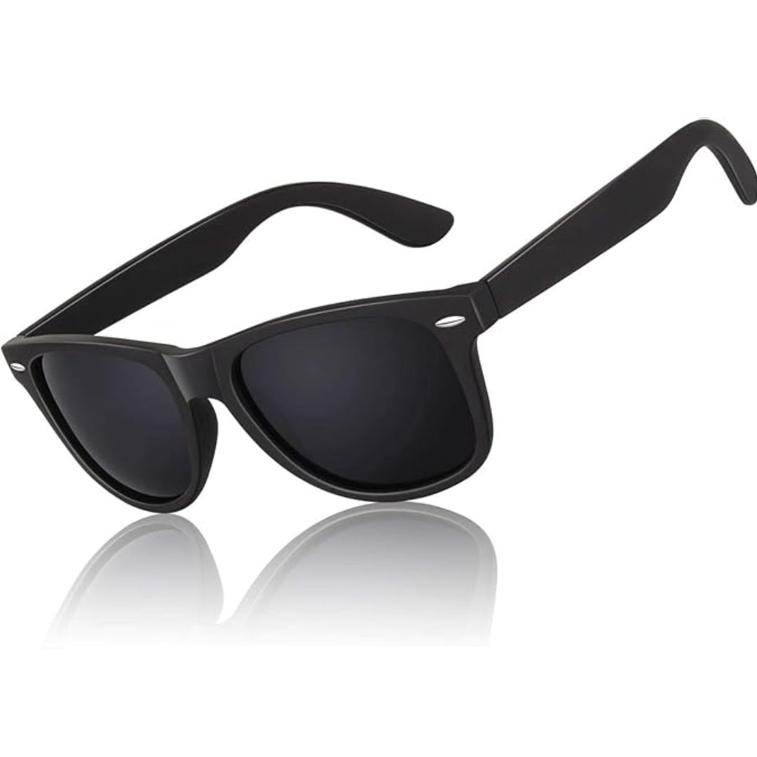 Schwarze Sonnenbrille, klassisches Design, UV-Schutz, Unisex, modisch, Accessoire.