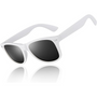 Weiße Sonnenbrille mit schwarzen Gläsern, modisches Accessoire, UV-Schutz, Unisex-Design.