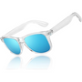Transparente Sonnenbrille mit blauen Gläsern, modisches Accessoire, UV-Schutz, Unisex-Design.