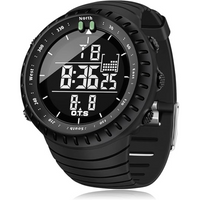 Schwarze digitale Sportuhr mit Kompass, wasserdicht, für Outdoor-Aktivitäten.