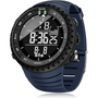 Schwarze digitale Sportuhr mit Kompass, blauem Armband, wasserdicht, für Outdoor-Aktivitäten.