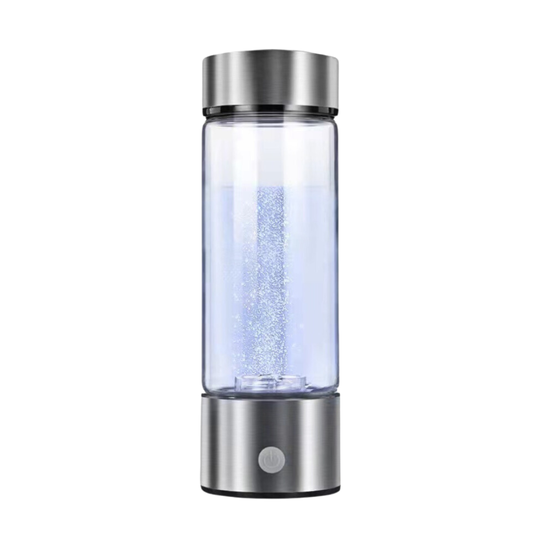 Silberne Wasserstoff-Generatorflasche aus Glas, tragbare Wasserflasche, modern, langlebig.
