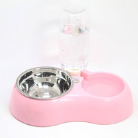Rosa Hundenapf mit Edelstahl-Schüssel und Wasserflasche, Haustierbedarf, Futterstation.
