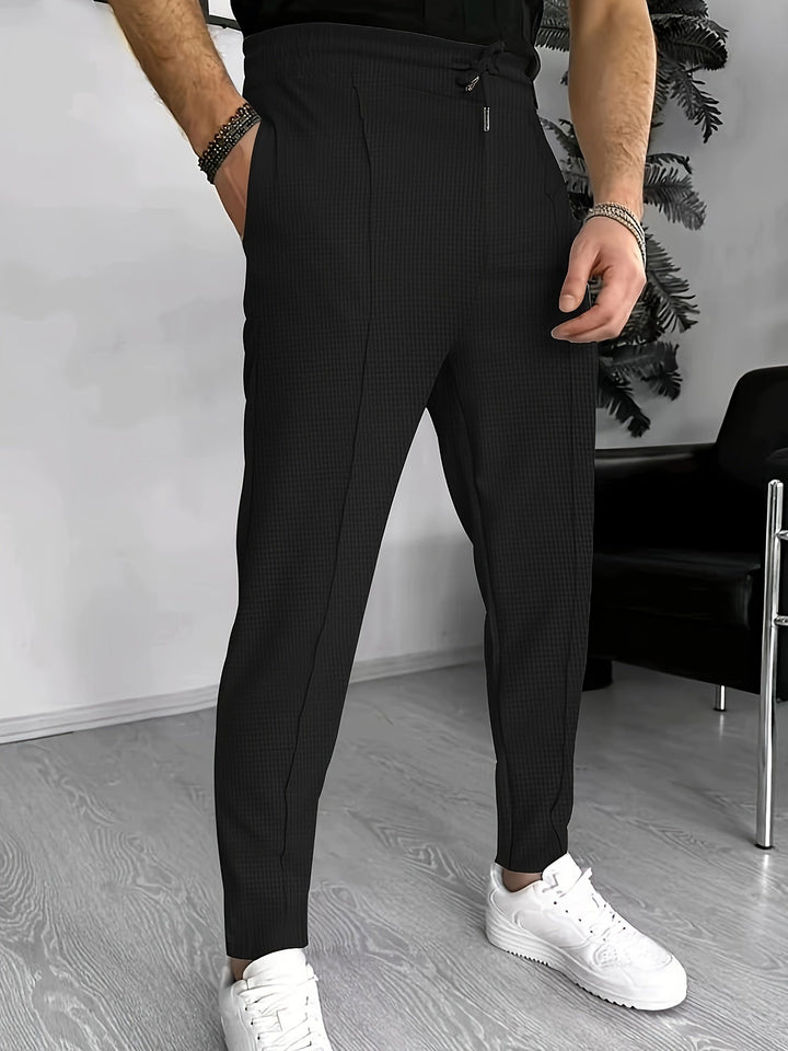 Herren Chinohose schwarz kariert, modern, elegant, Freizeitmode, Baumwolle, Slim Fit.