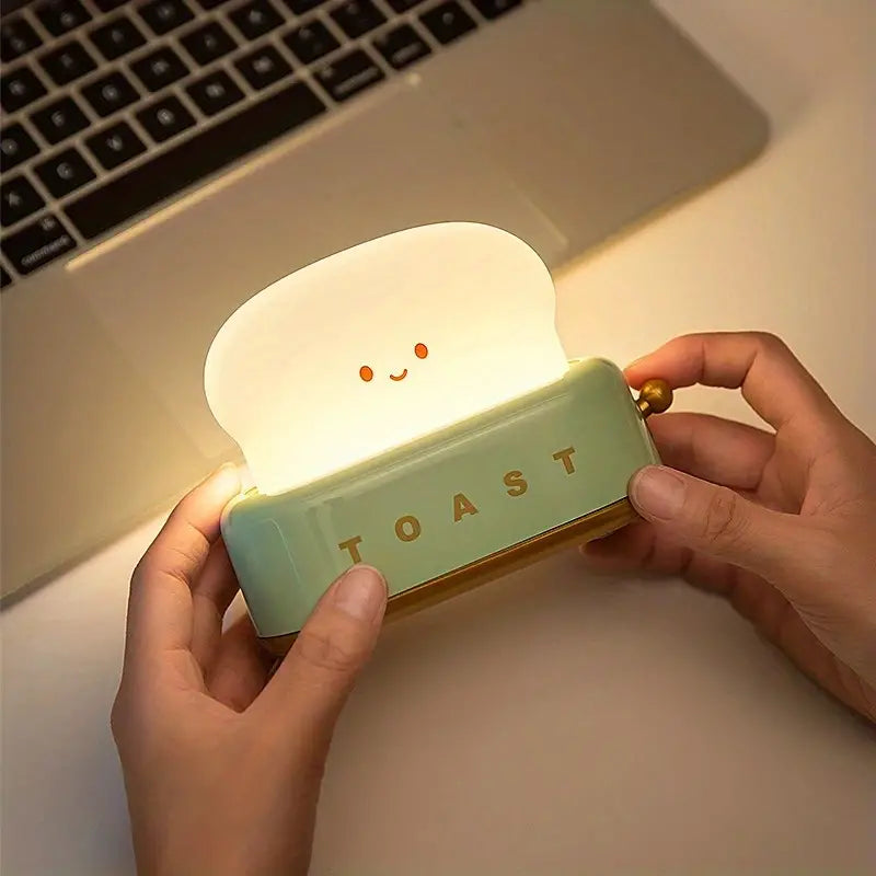 Niedliche Toast-Nachtlampe, LED, tragbar, grün, für Kinderzimmer, Dekoration, Geschenkidee.